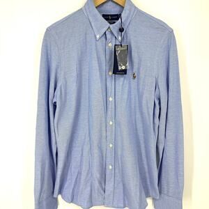 Ralph Lauren Mens Knit Oxford Long Sleeve Shirt Blue with Logo Size XL NEW